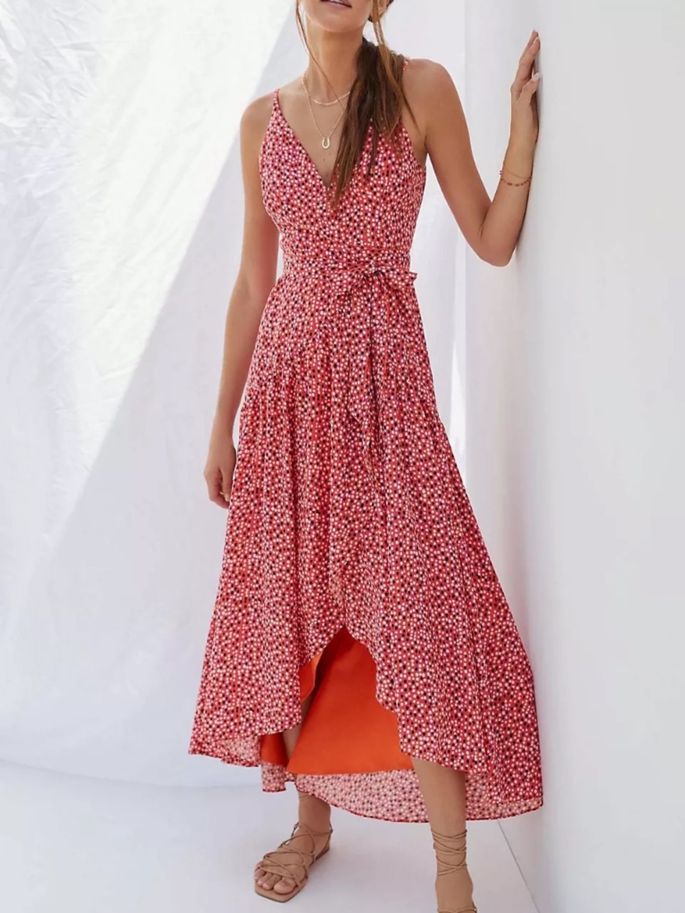 Anthropologie Hutch orange flutter wrap dress Sz S lined New spaghetti straps